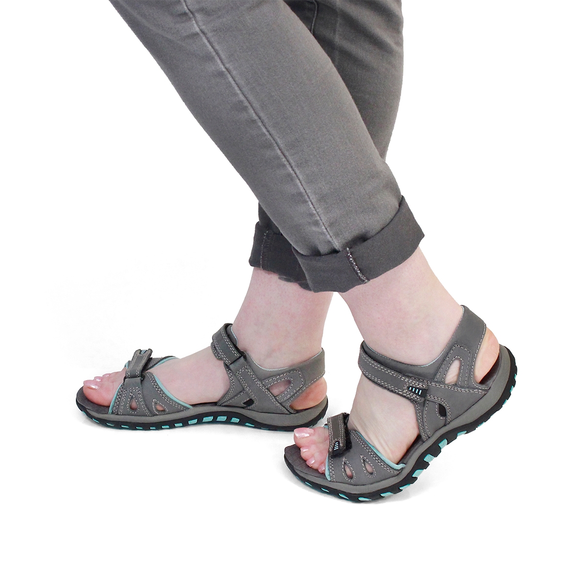 Lds Caley 2 grey 3 strap sport sandal