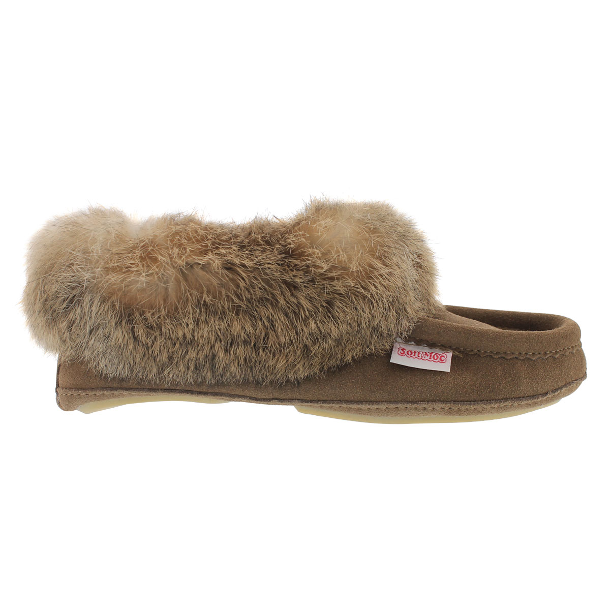 Lds Carrot2 brch sde rabbit fur moccasin