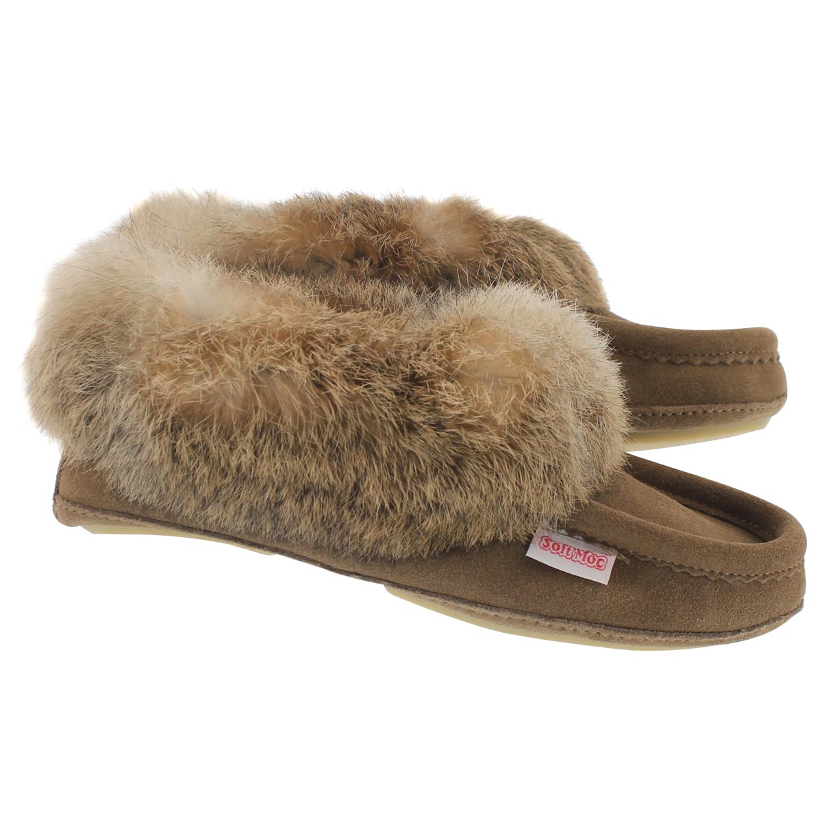 Lds Carrot2 brch sde rabbit fur moccasin