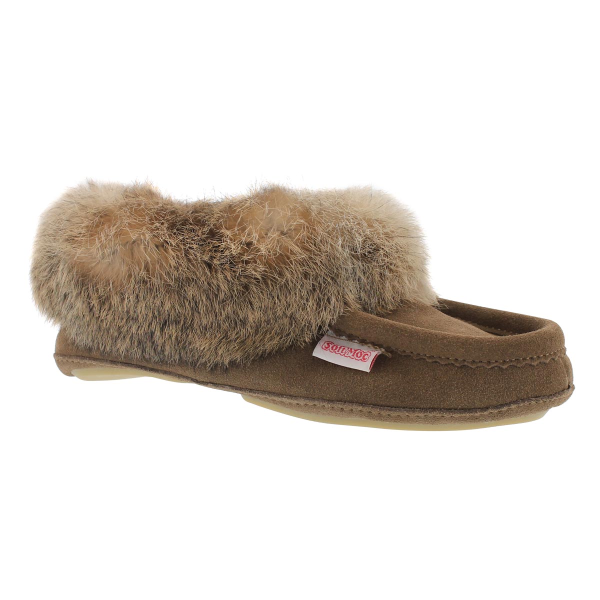 Women's CARROT-II-BIRCH suede rabbit fur moccasins