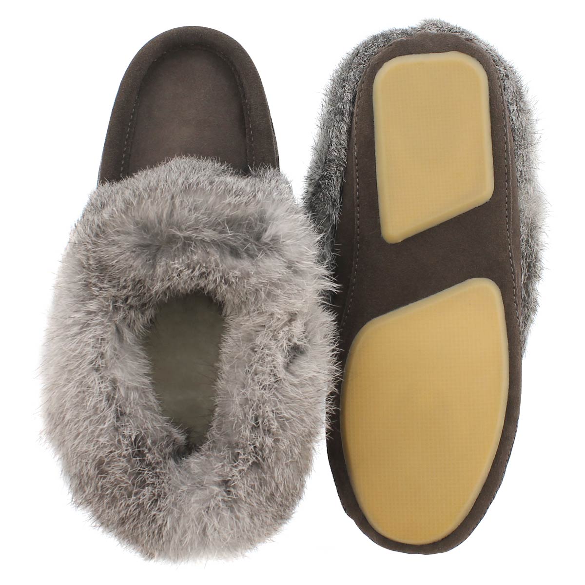 Lds Carrot2 grey sde rabbit fur moccasin