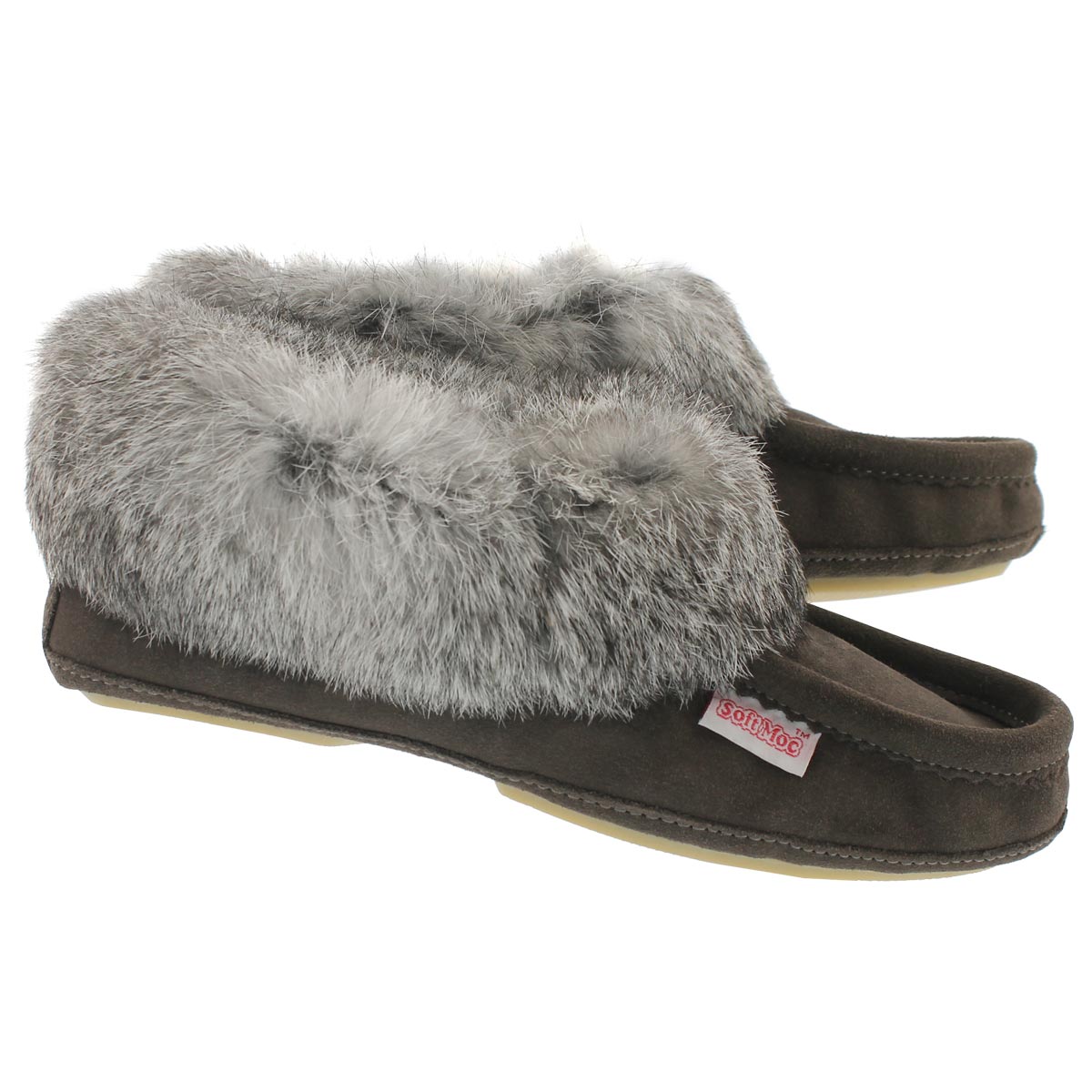 Lds Carrot2 grey sde rabbit fur moccasin