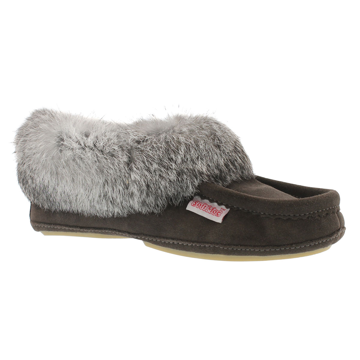Lds Carrot2 grey sde rabbit fur moccasin