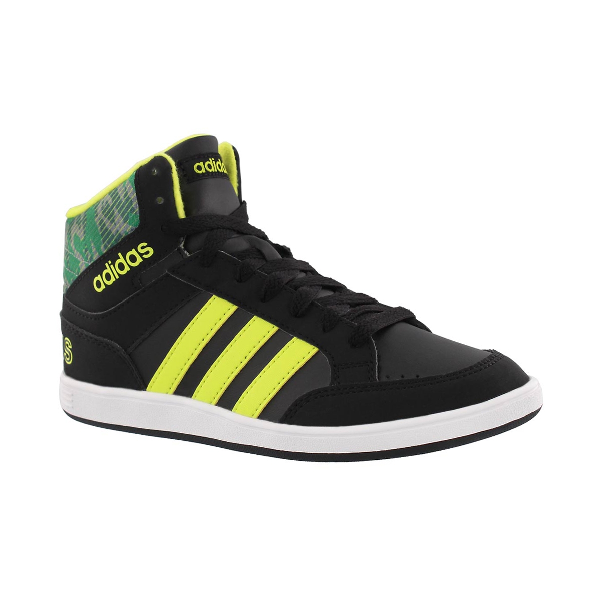 Boys' HOOPS mid black/yellow lace up sneaker