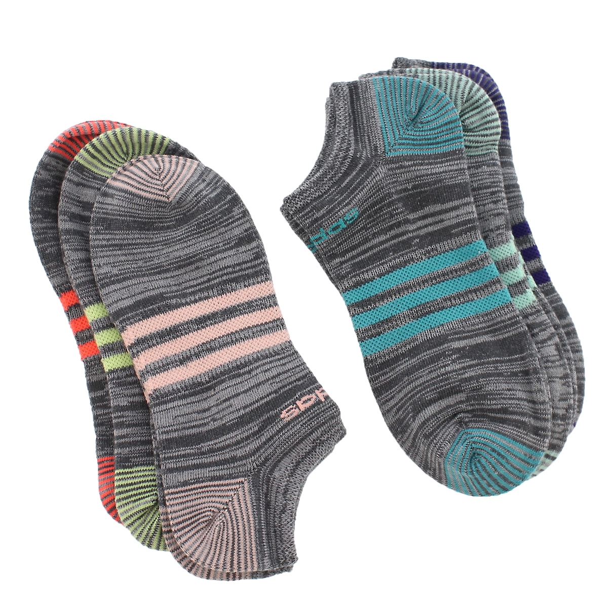 Women's SUPERLITE grey/multi no show socks - 6pk