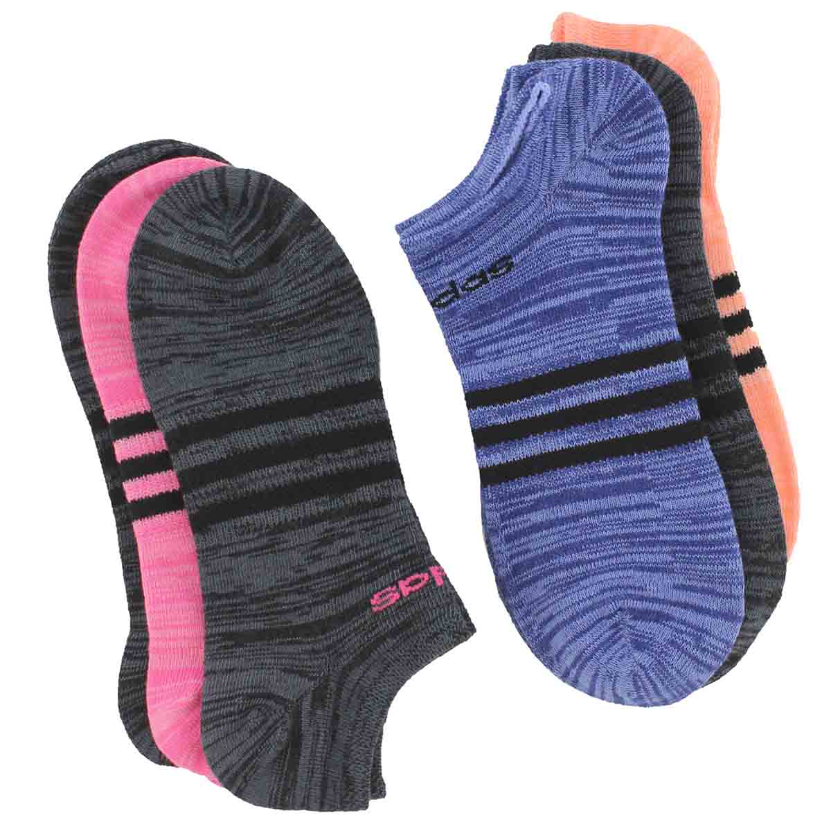 Lds Superlite blk/multi no show sock-6pk
