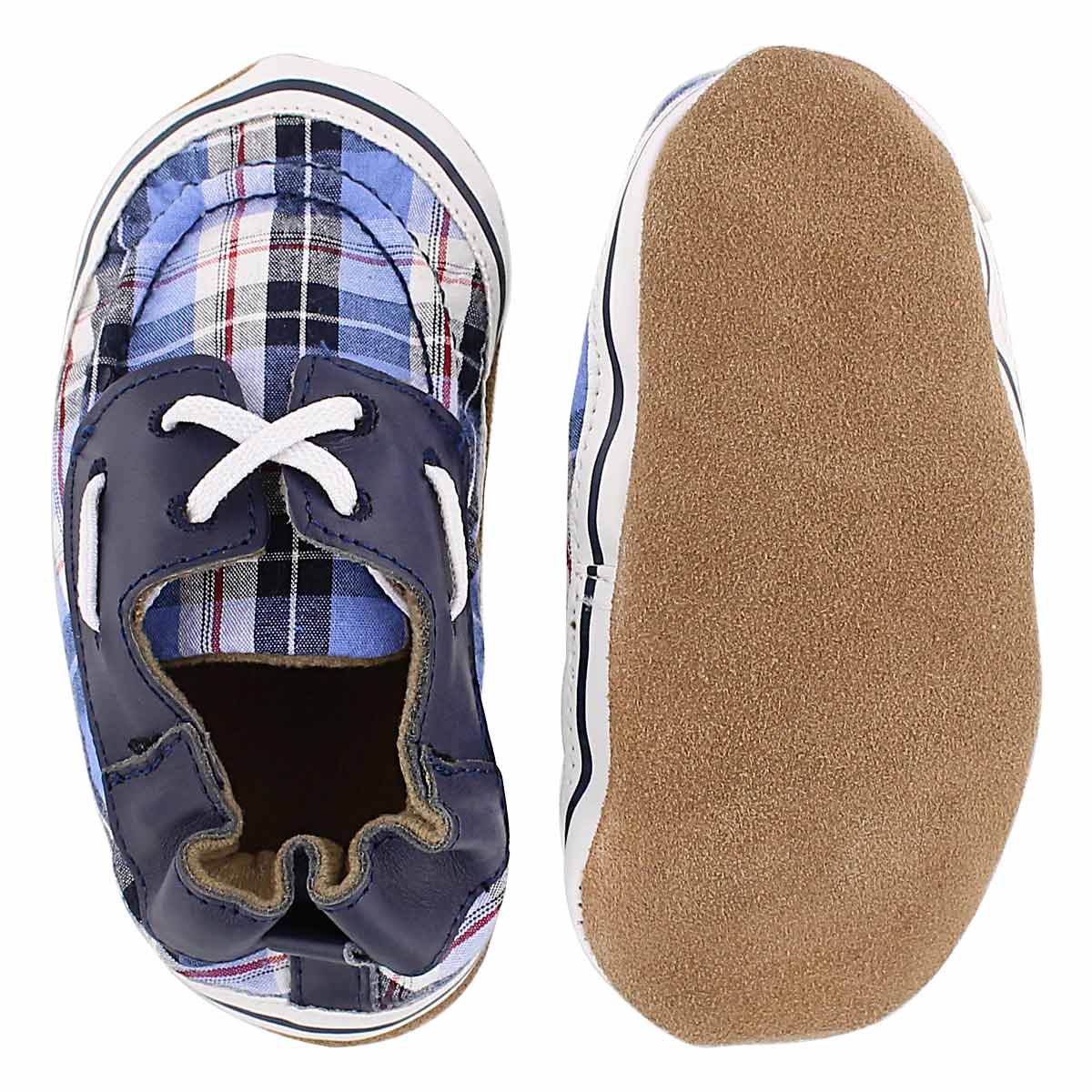 Inf Connor blue plaid soft slipper