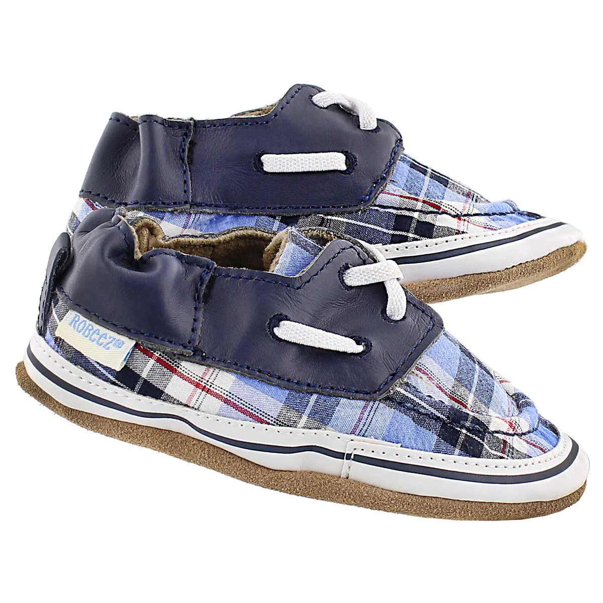 Inf Connor blue plaid soft slipper