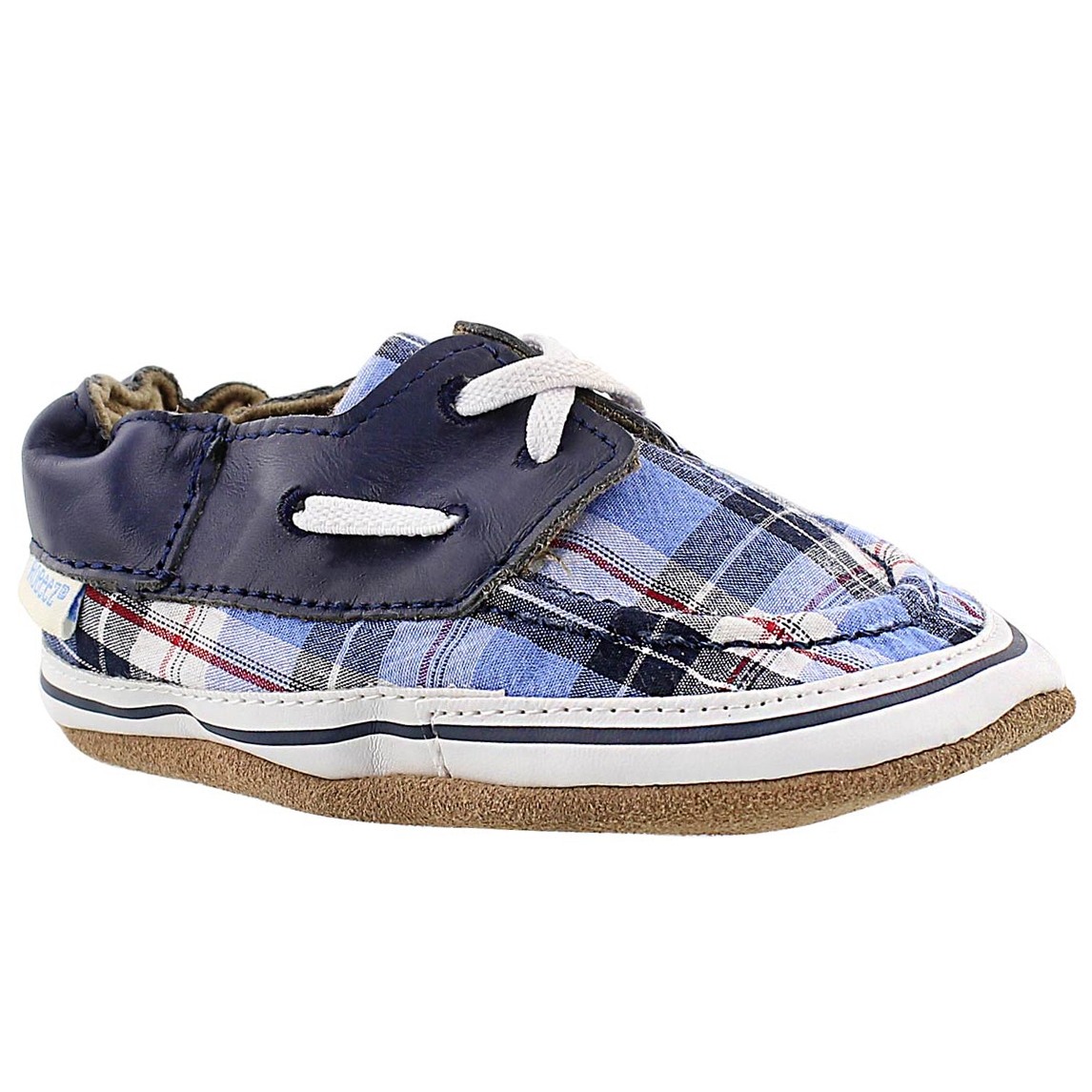 Inf Connor blue plaid soft slipper