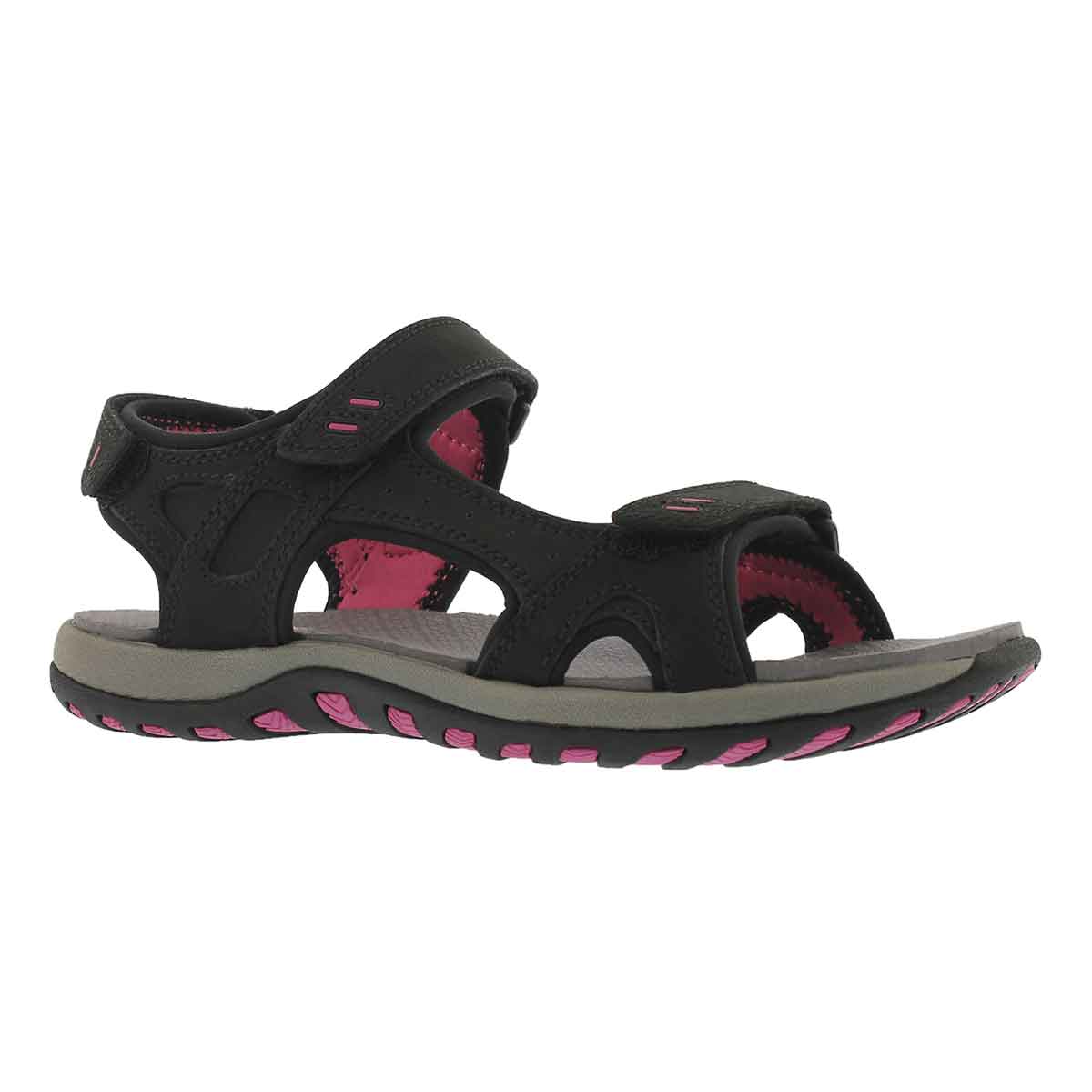 Lds Courtney black 3 strap sport sandal
