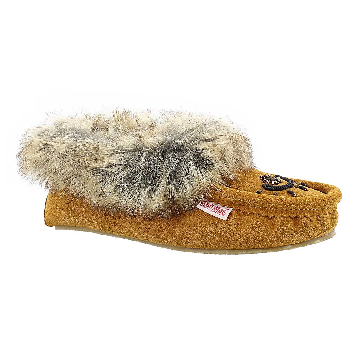 Women's CUTE FAUX ME tan crepe sole moccasins