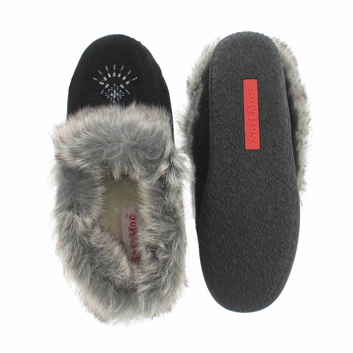 Grls Cute 2 Jr Blk faux rabbit mocc