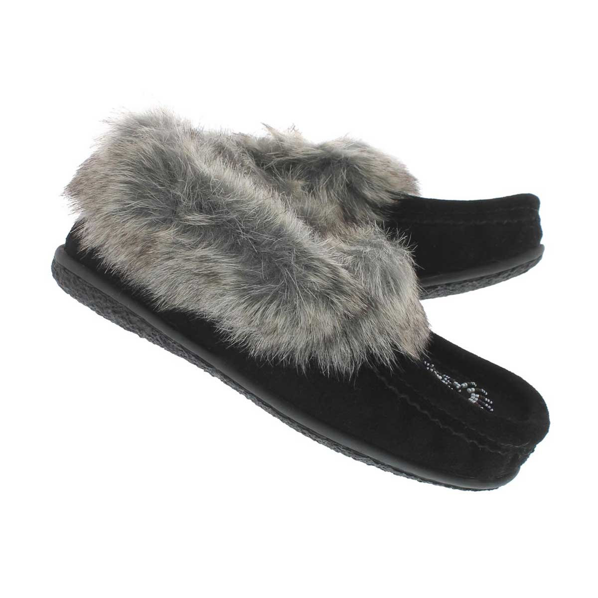 Grls Cute 2 Jr Blk faux rabbit mocc