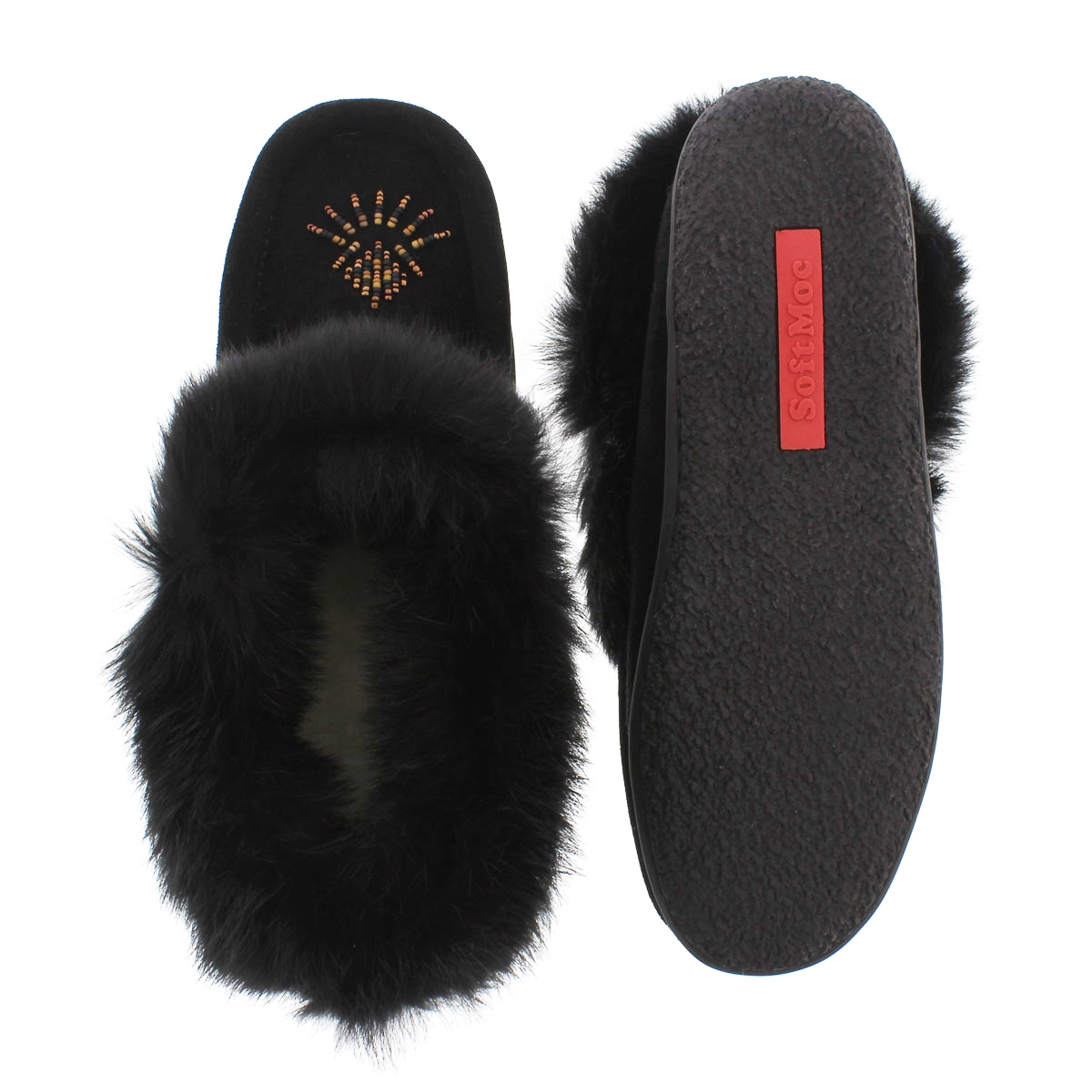 Mocassins fourrure de lapin, noir, fem
