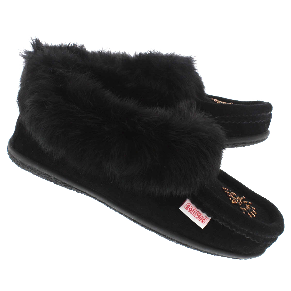 Mocassins fourrure de lapin, noir, fem