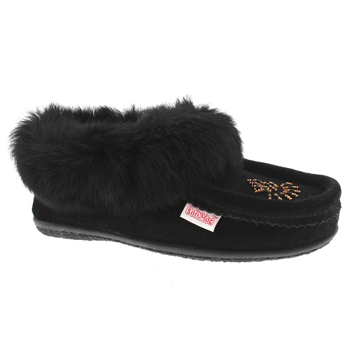 Mocassins fourrure de lapin, noir, fem