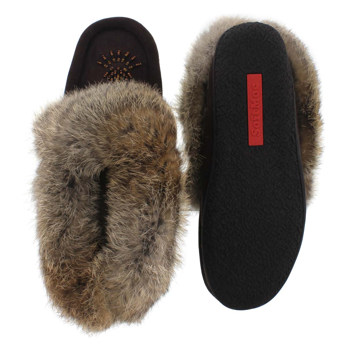 Lds Cute 3 chocolate rabbit fur moccasin
