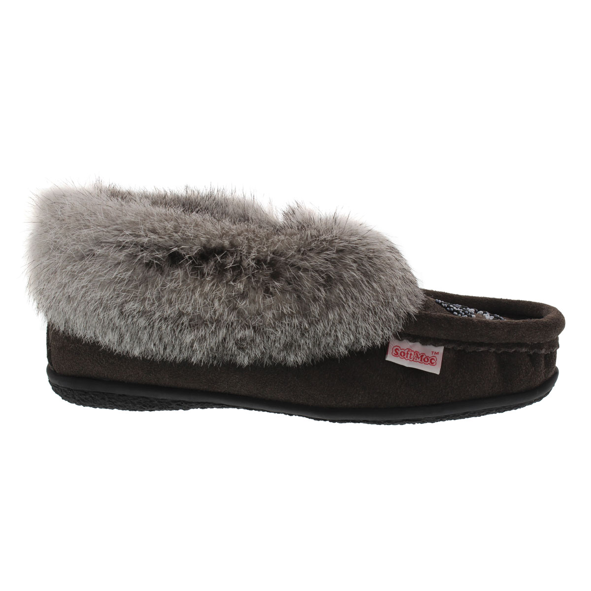 Lds Cute 3 gry rabbit fur moccasin