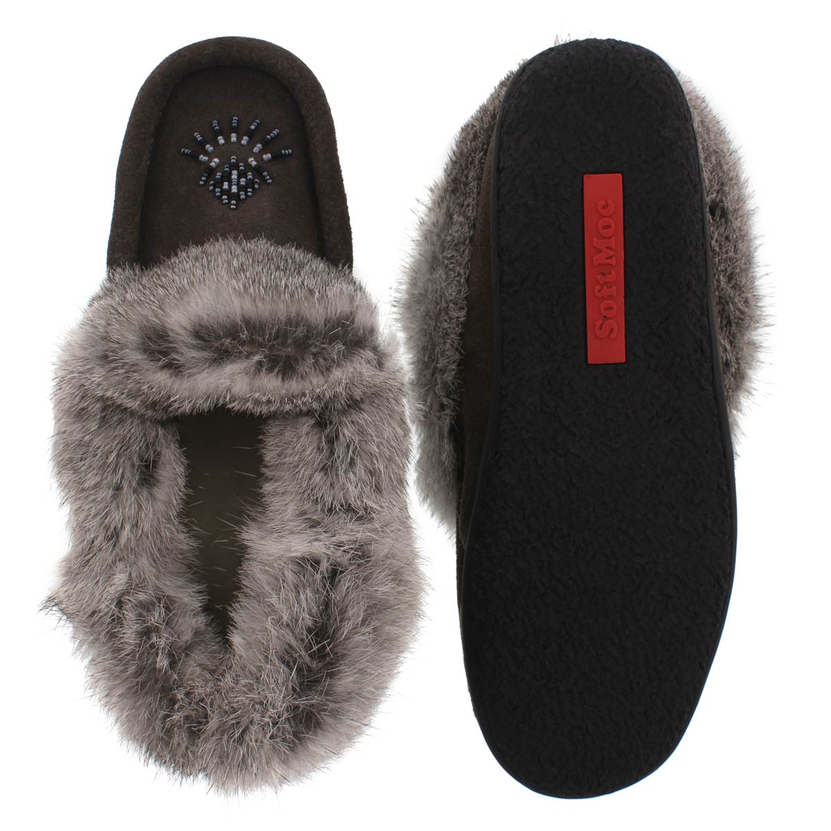Lds Cute 3 gry rabbit fur moccasin