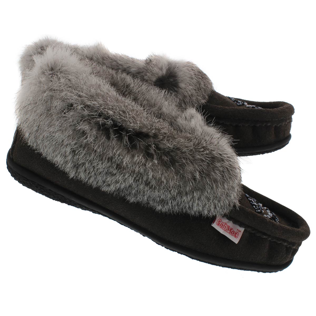Lds Cute 3 gry rabbit fur moccasin
