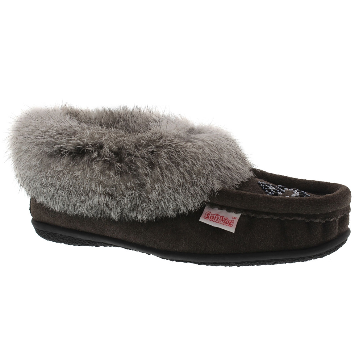 Lds Cute 3 gry rabbit fur moccasin