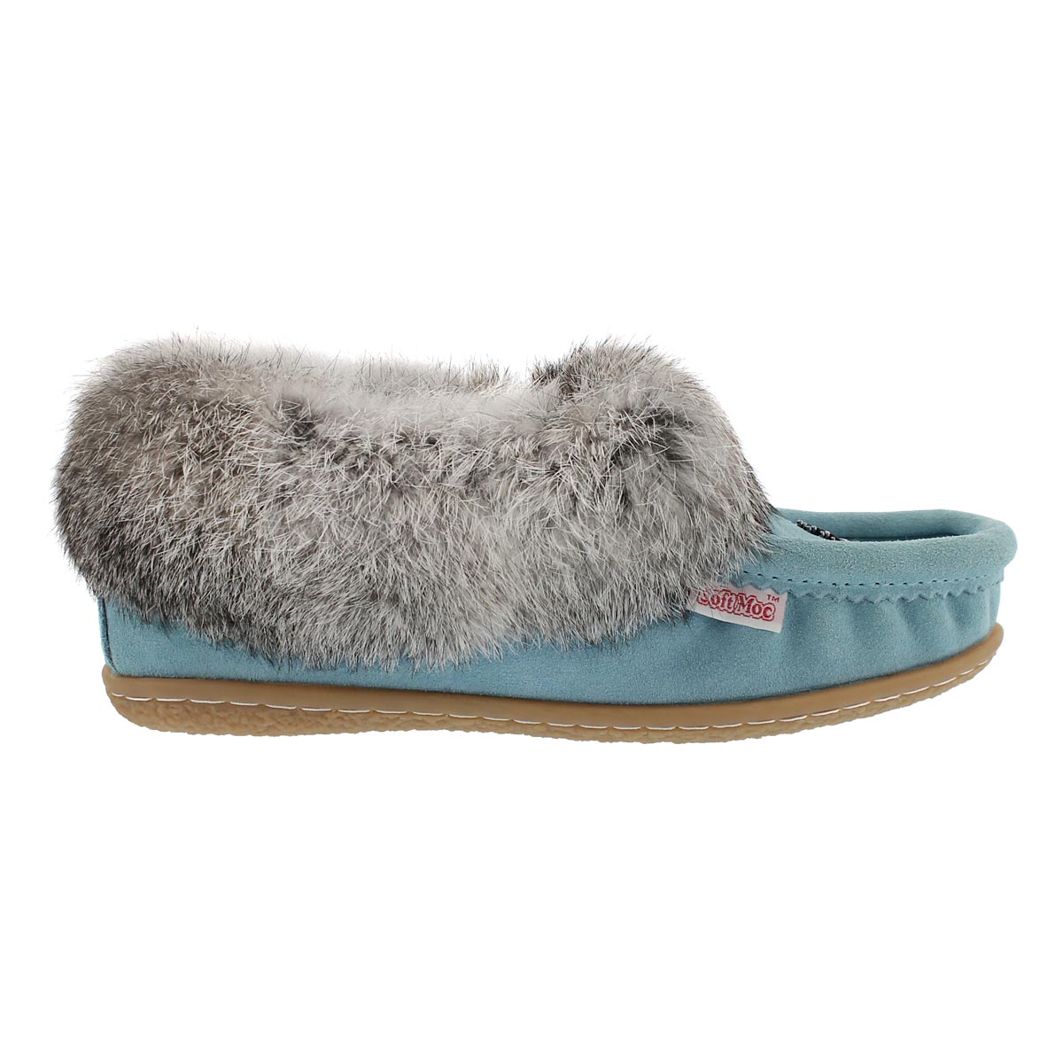 Lds Cute 3 light blu rabbit fur moccasin