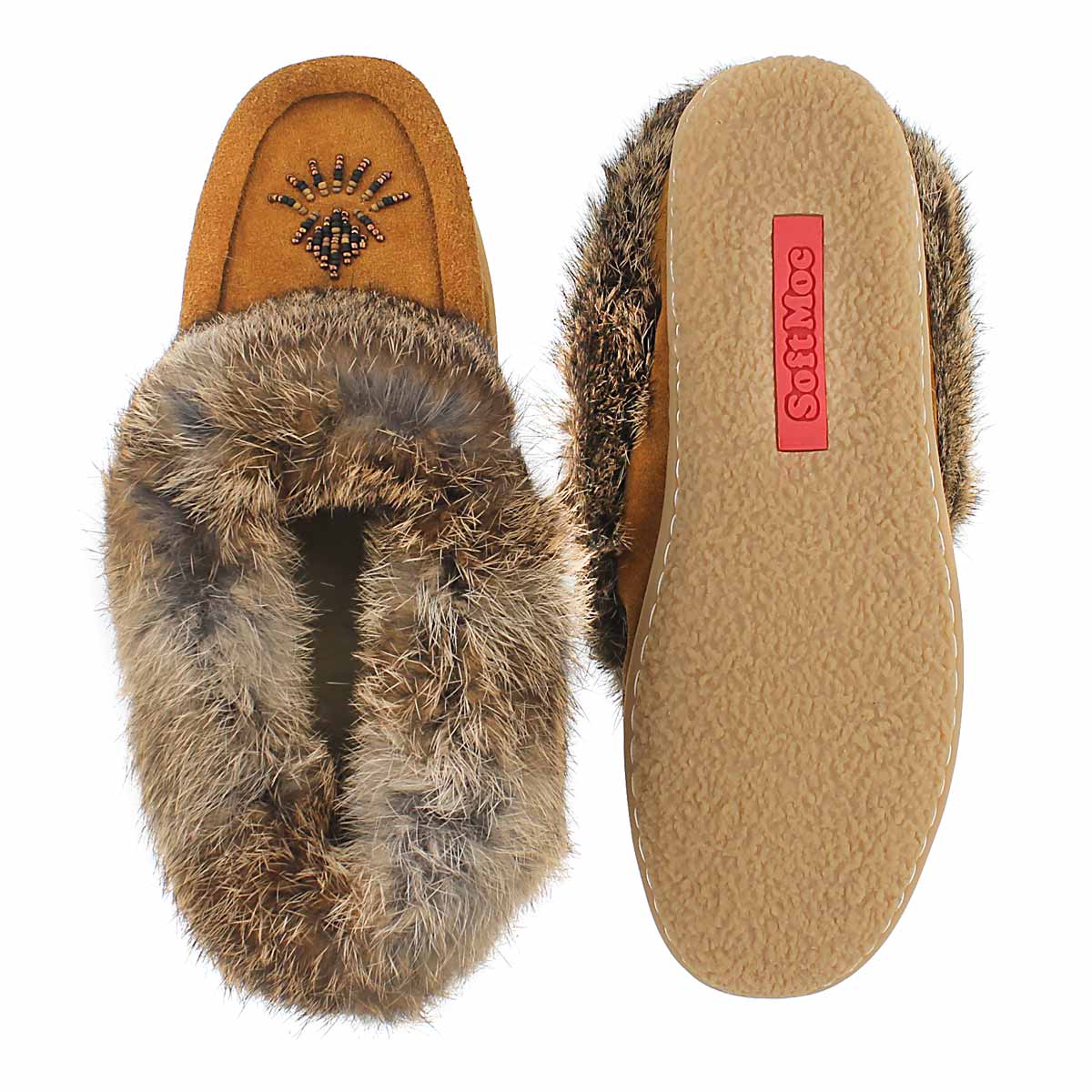 Lds Cute 3 mocha rabbit fur moccasin