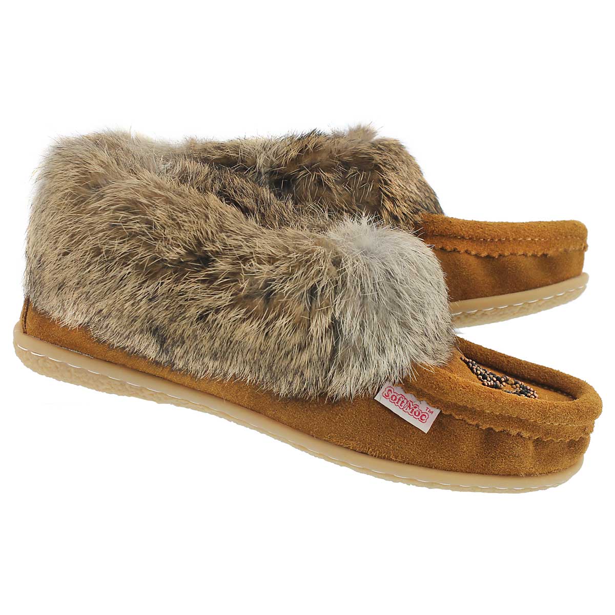 Lds Cute 3 mocha rabbit fur moccasin