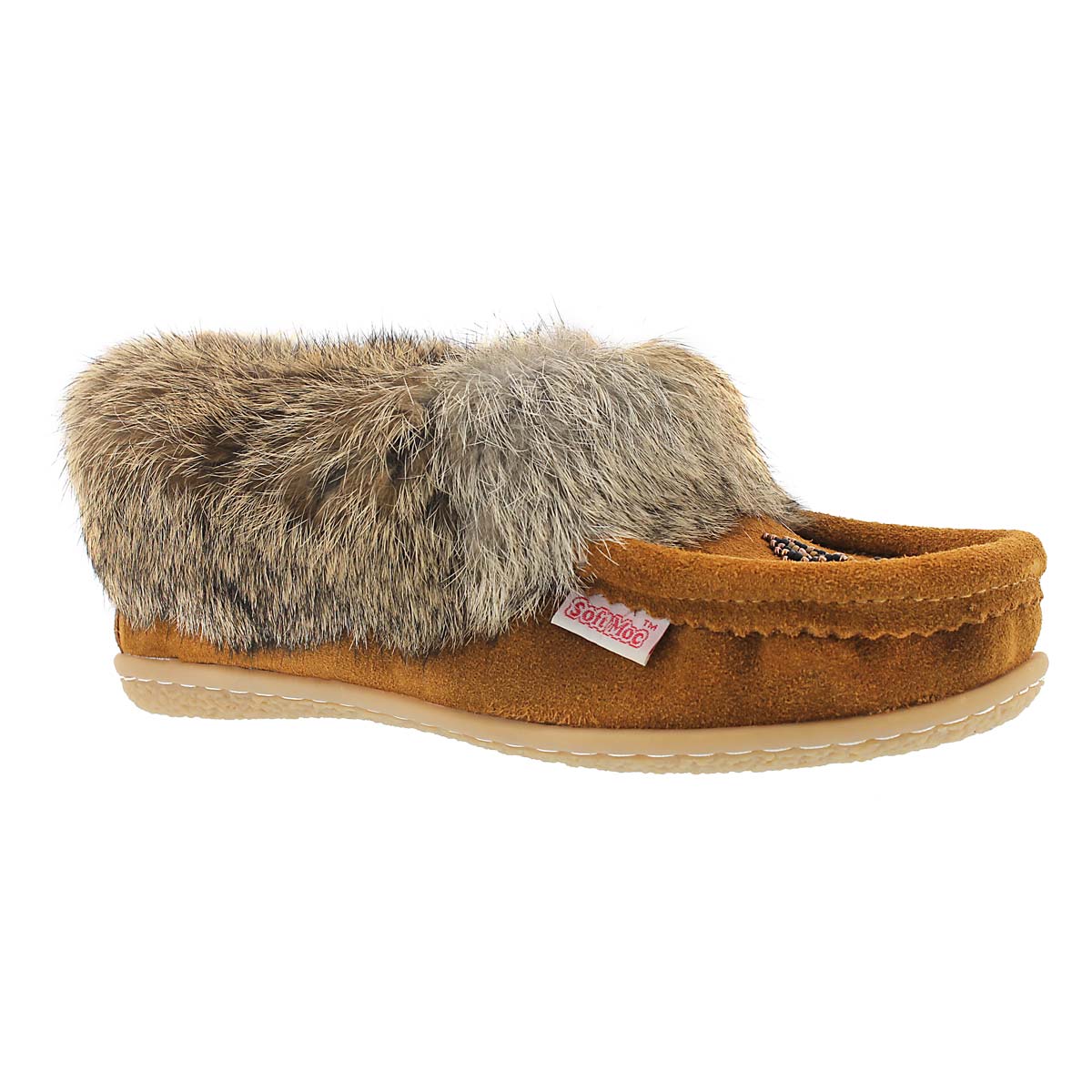 Lds Cute 3 mocha rabbit fur moccasin