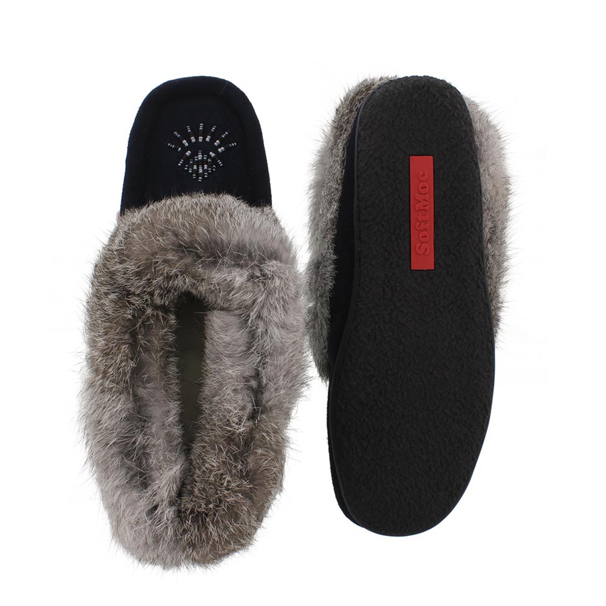 Lds Cute 3 navy rabbit fur moccasin