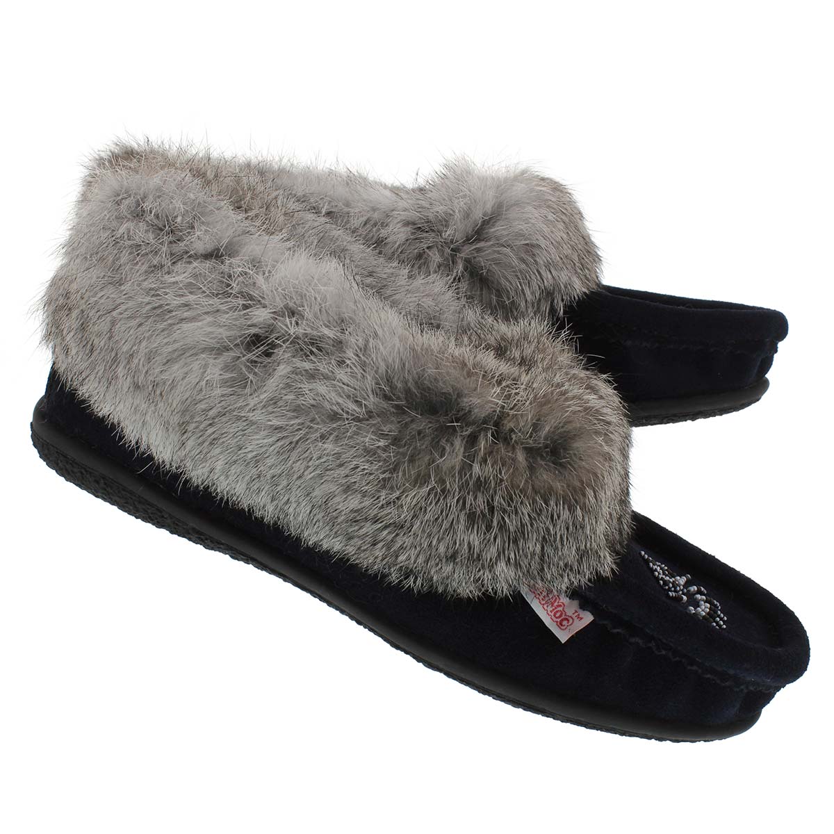 Lds Cute 3 navy rabbit fur moccasin