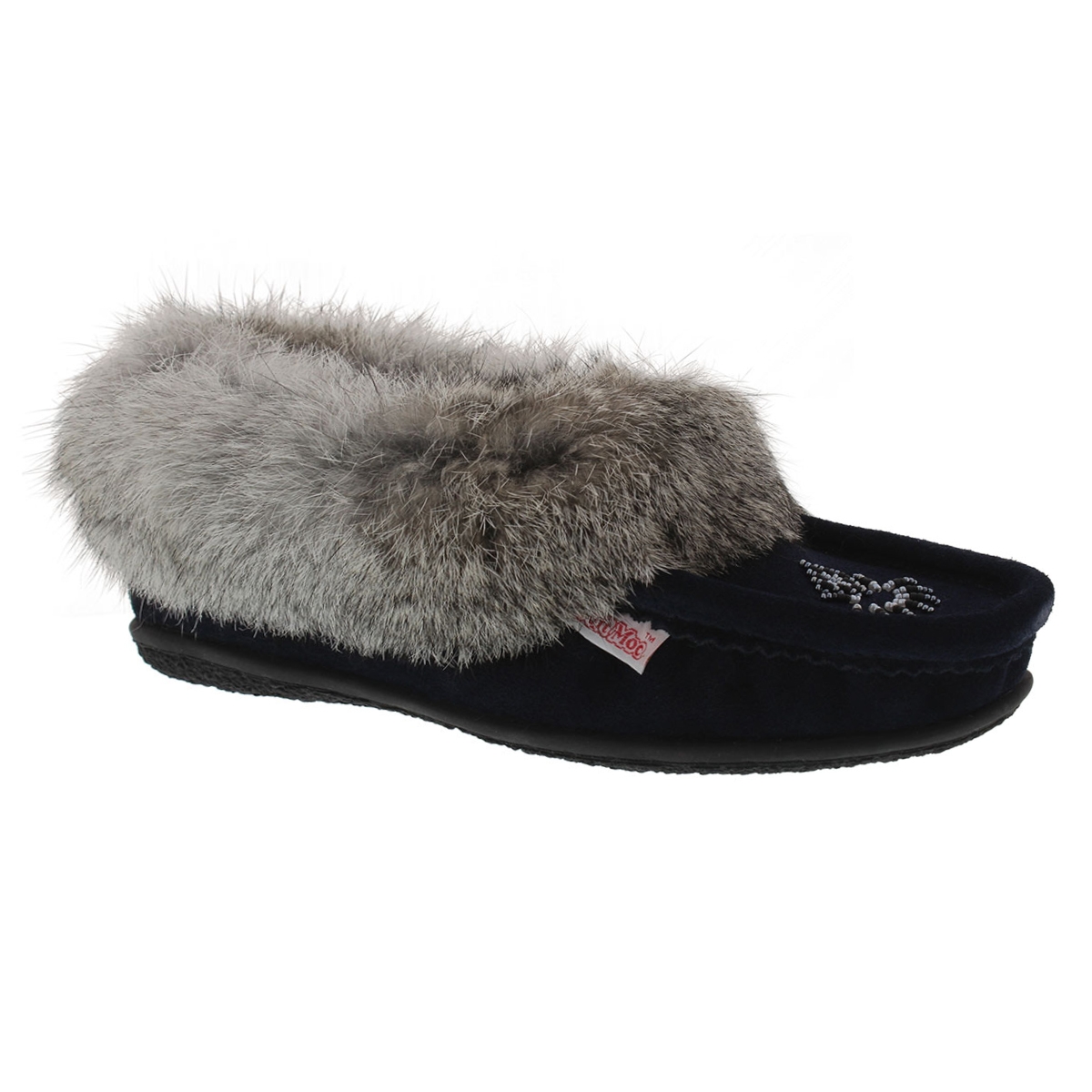 Lds Cute 3 navy rabbit fur moccasin