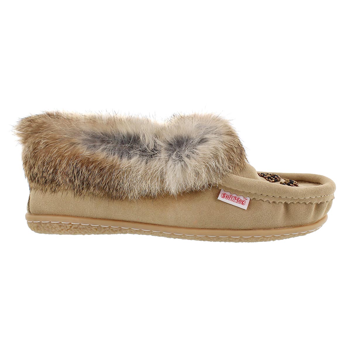 Lds Cute 3 sand rabbit fur moccasin