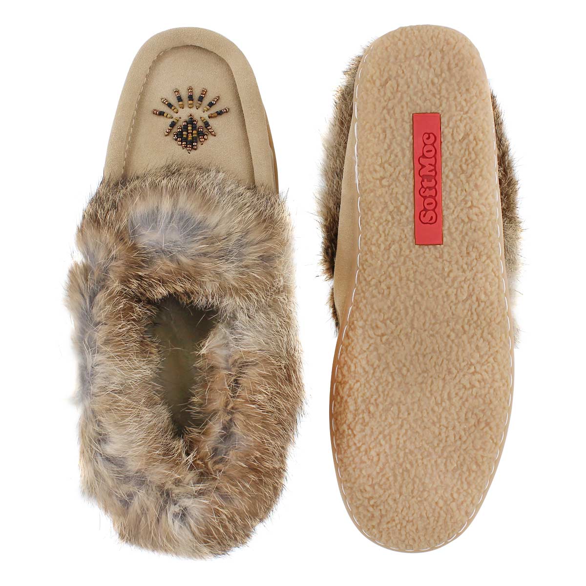 Lds Cute 3 sand rabbit fur moccasin