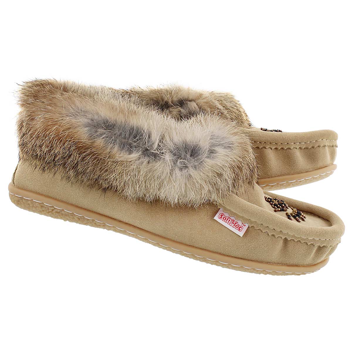 Lds Cute 3 sand rabbit fur moccasin