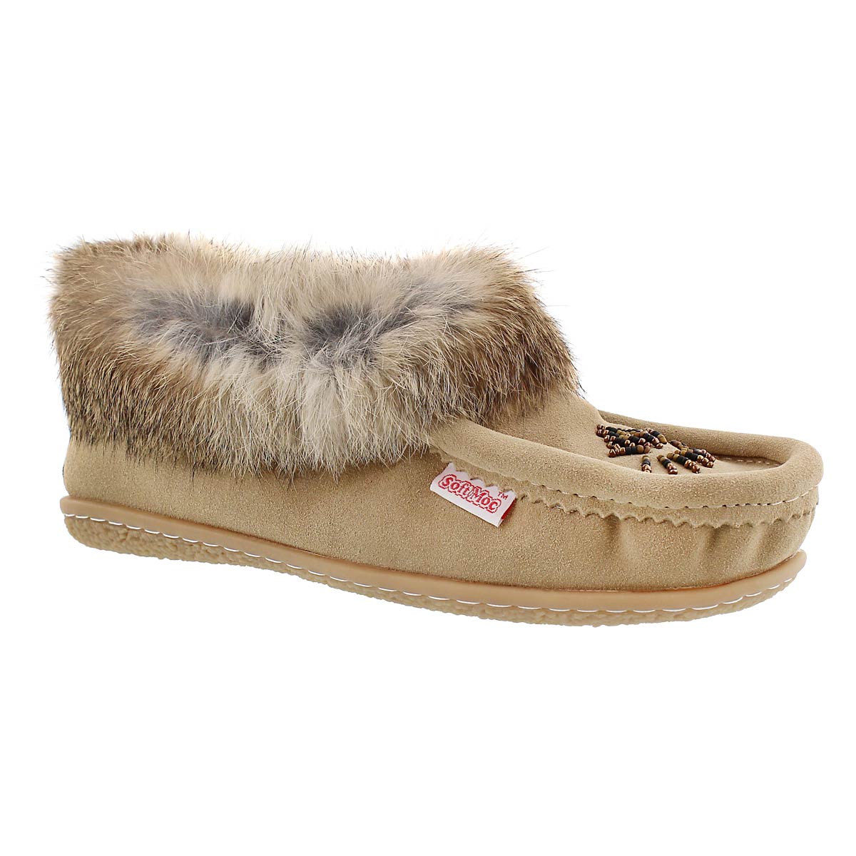 Lds Cute 3 sand rabbit fur moccasin