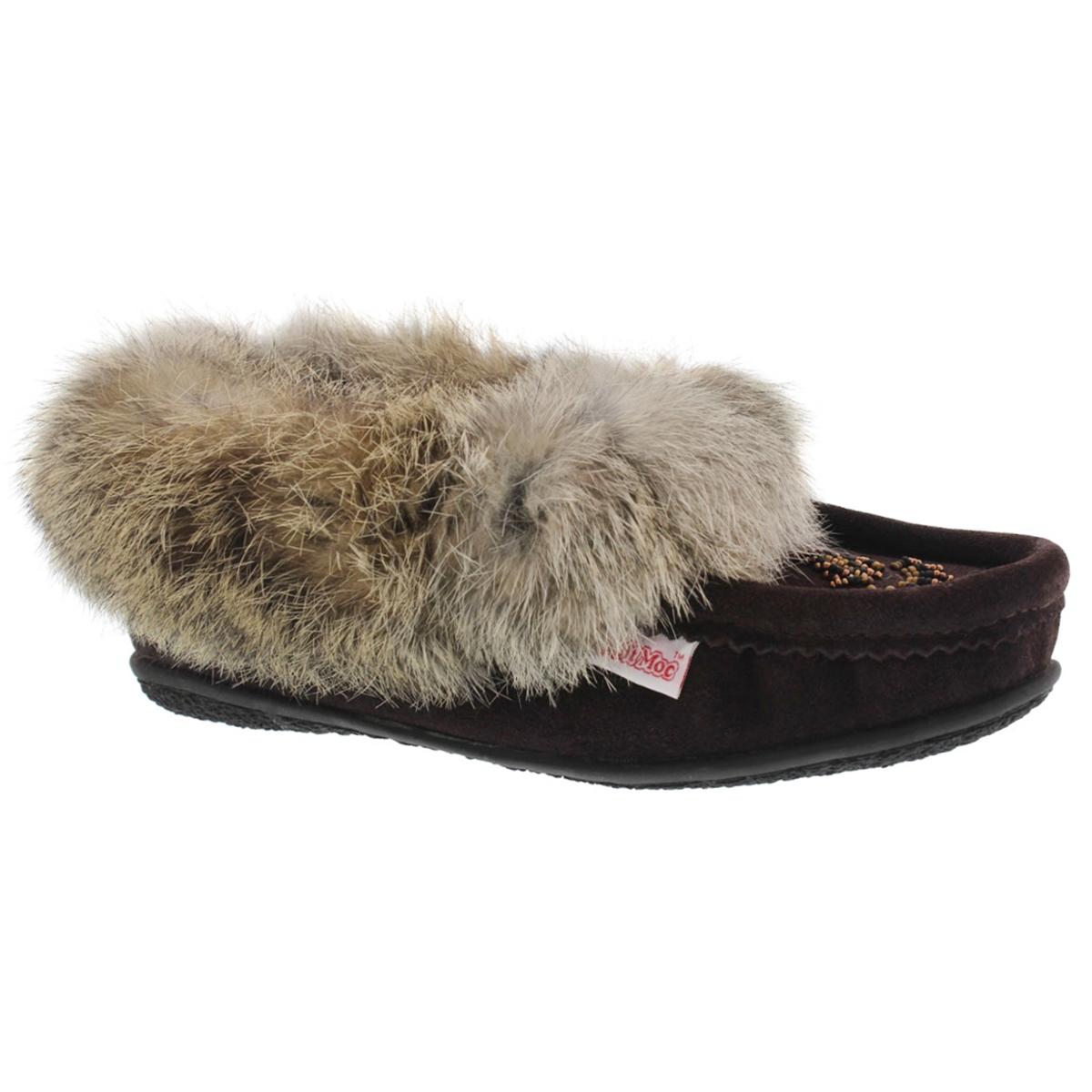 Women's CUTE 4 chocolate rabbit fur moccasins