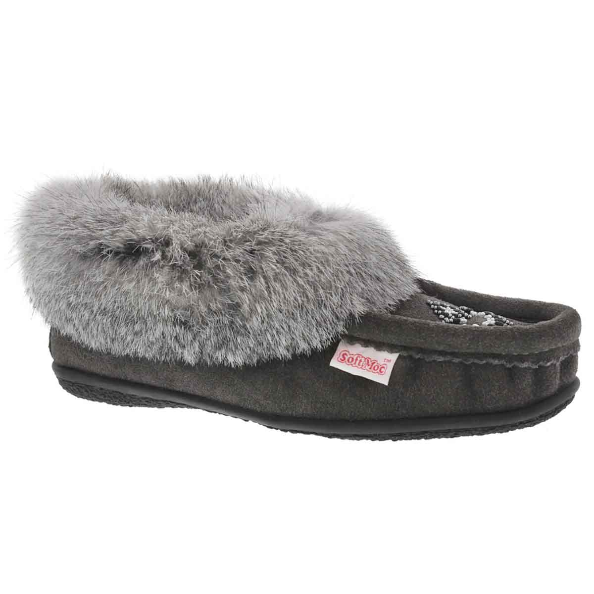 Lds Cute 4 gry rabbit fur moccasin