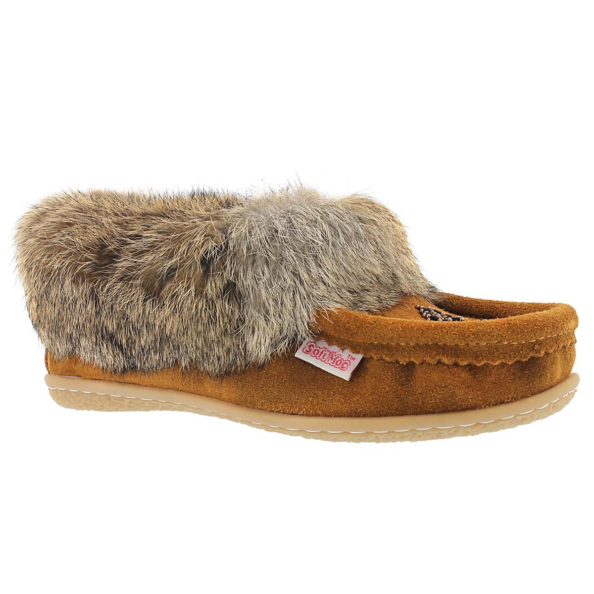 Women's CUTE 4 mocha rabbit fur moccasins