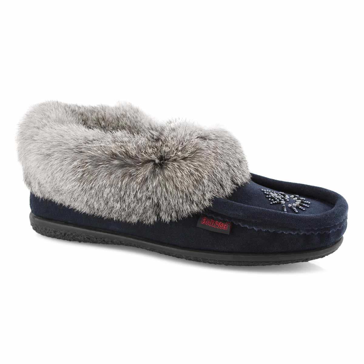 Women's CUTE 4 navy rabbit fur moccasins