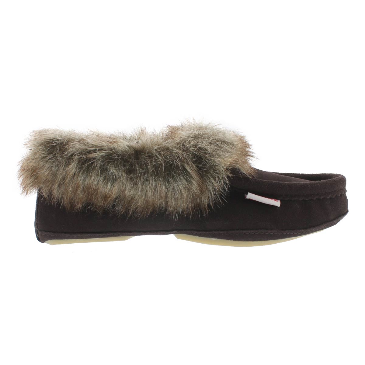 Lds CuteFauxU brn suede faux collar moc