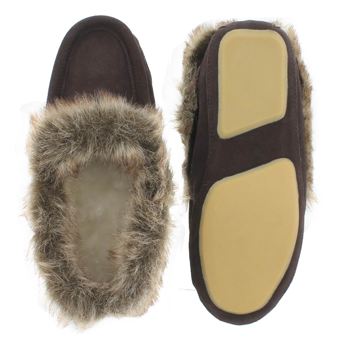 Lds CuteFauxU brn suede faux collar moc