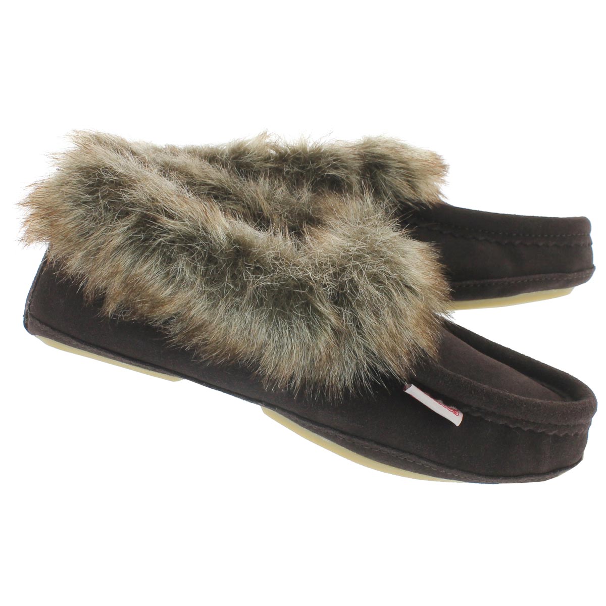 Lds CuteFauxU brn suede faux collar moc