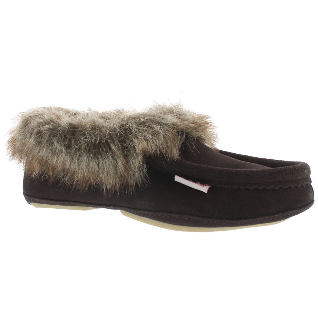 Lds CuteFauxU brn suede faux collar moc