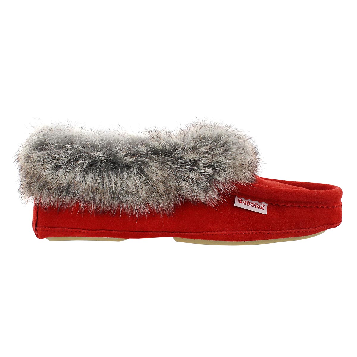 Lds CuteFauxU red suede faux collar moc