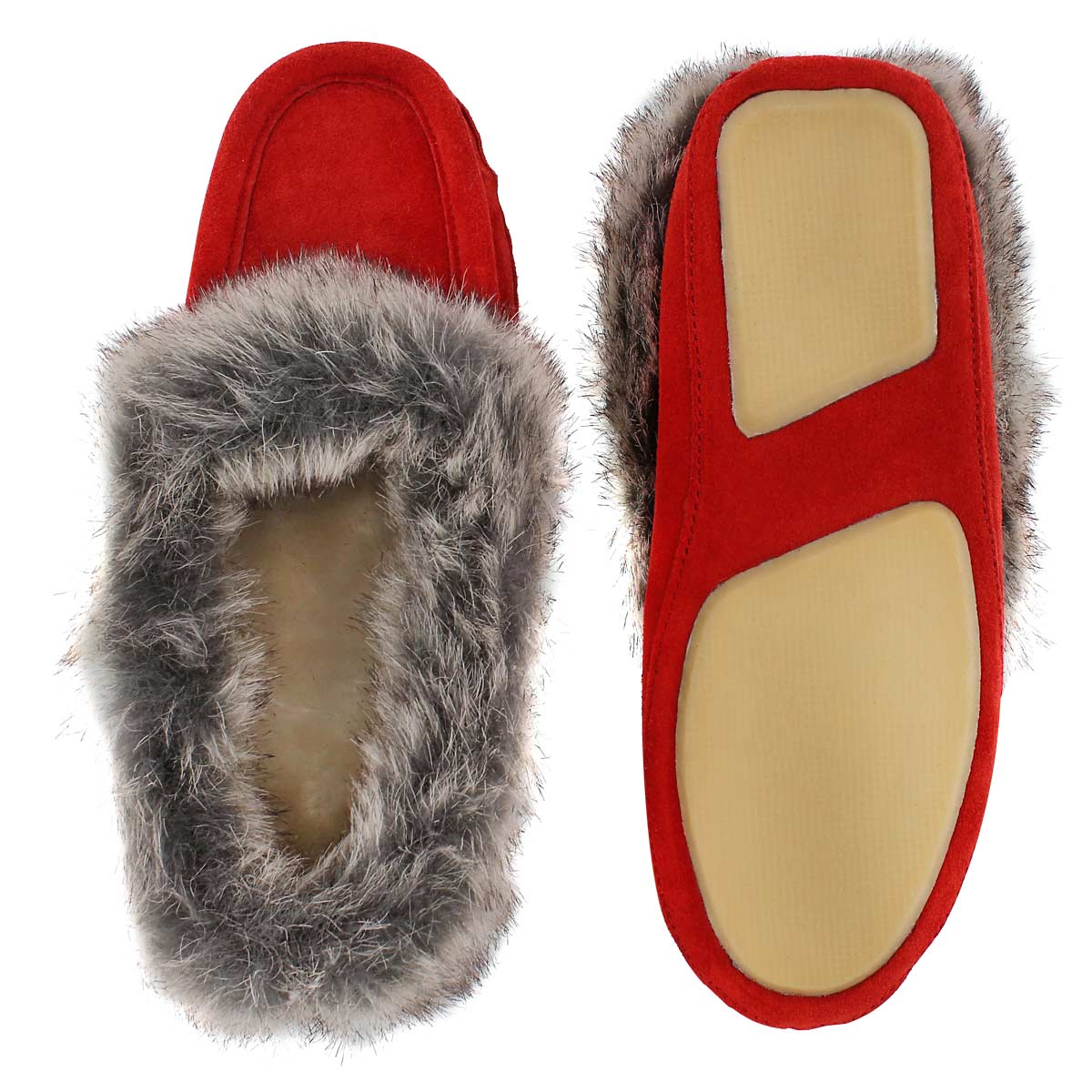 Lds CuteFauxU red suede faux collar moc