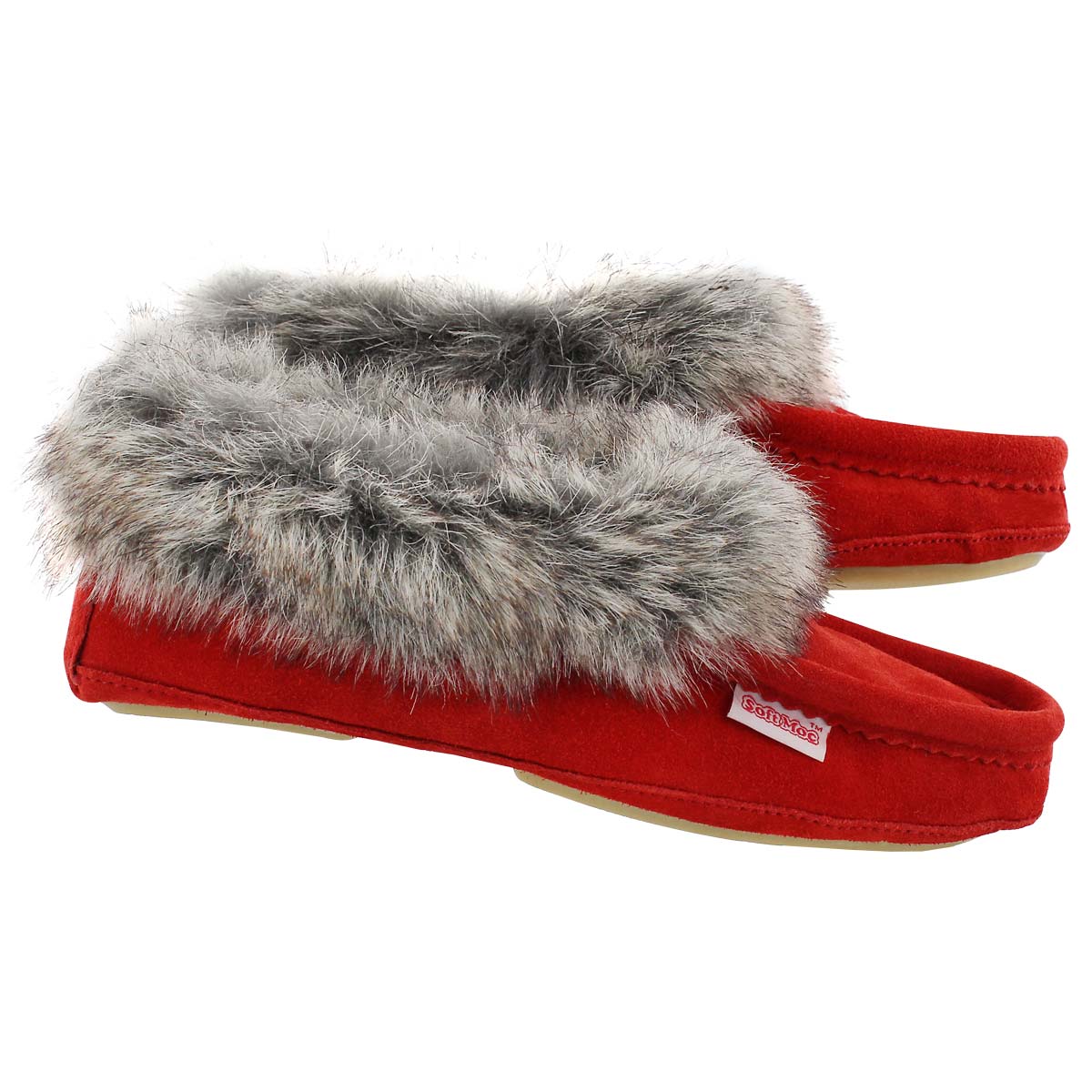 Lds CuteFauxU red suede faux collar moc