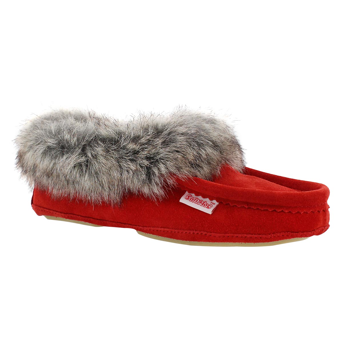 Lds CuteFauxU red suede faux collar moc
