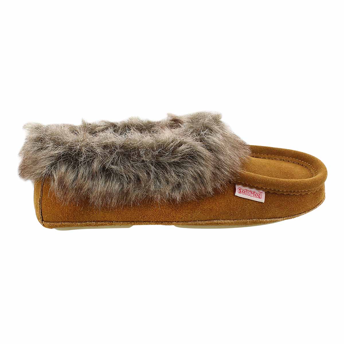 Lds CuteFauxU tan suede faux collar moc