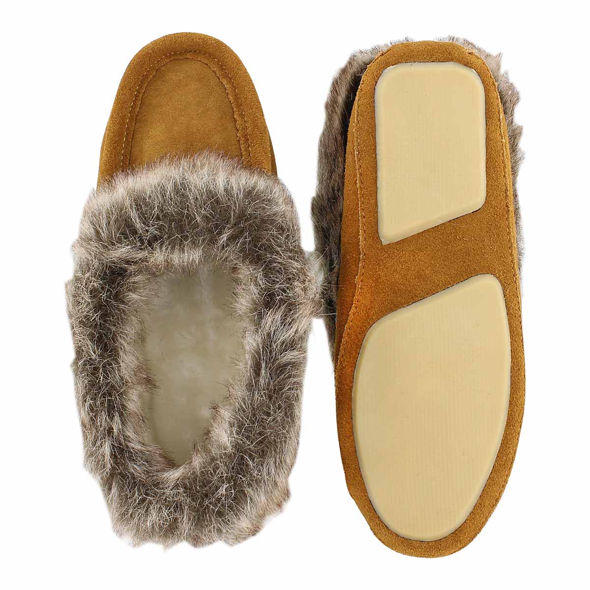 Lds CuteFauxU tan suede faux collar moc